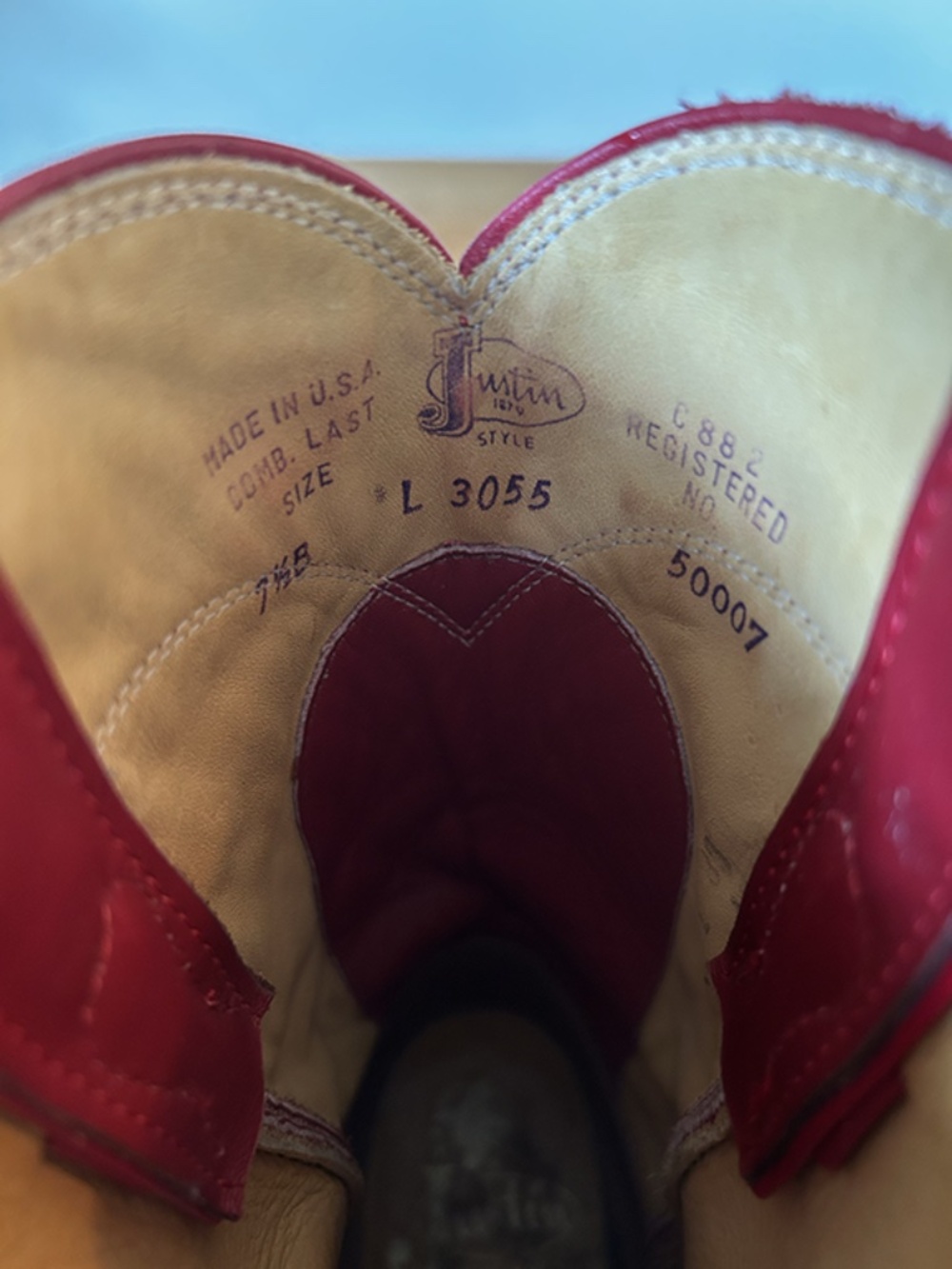 JUSTIN Red Kipskin Roper Boots - Picture 3 of 3